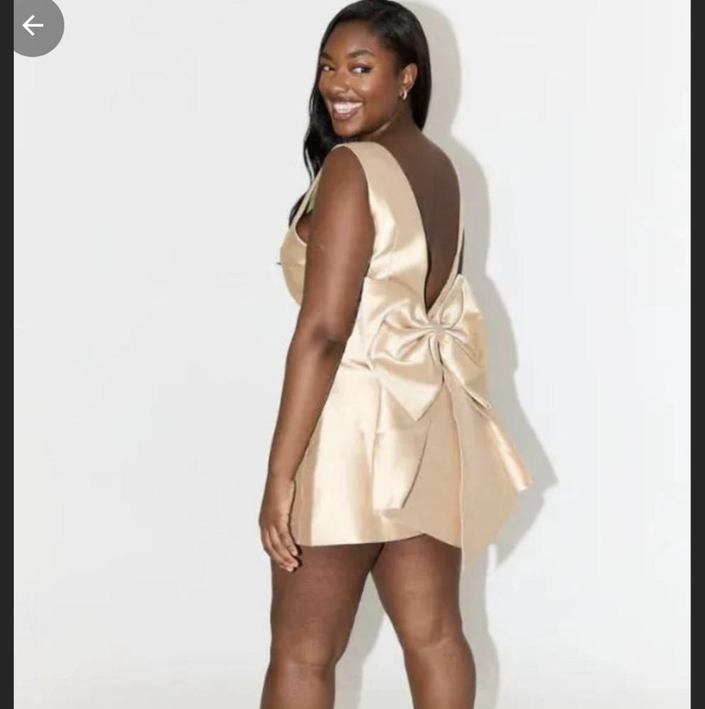 NWT Odd Muse Gold Satin Bow Mini Dress